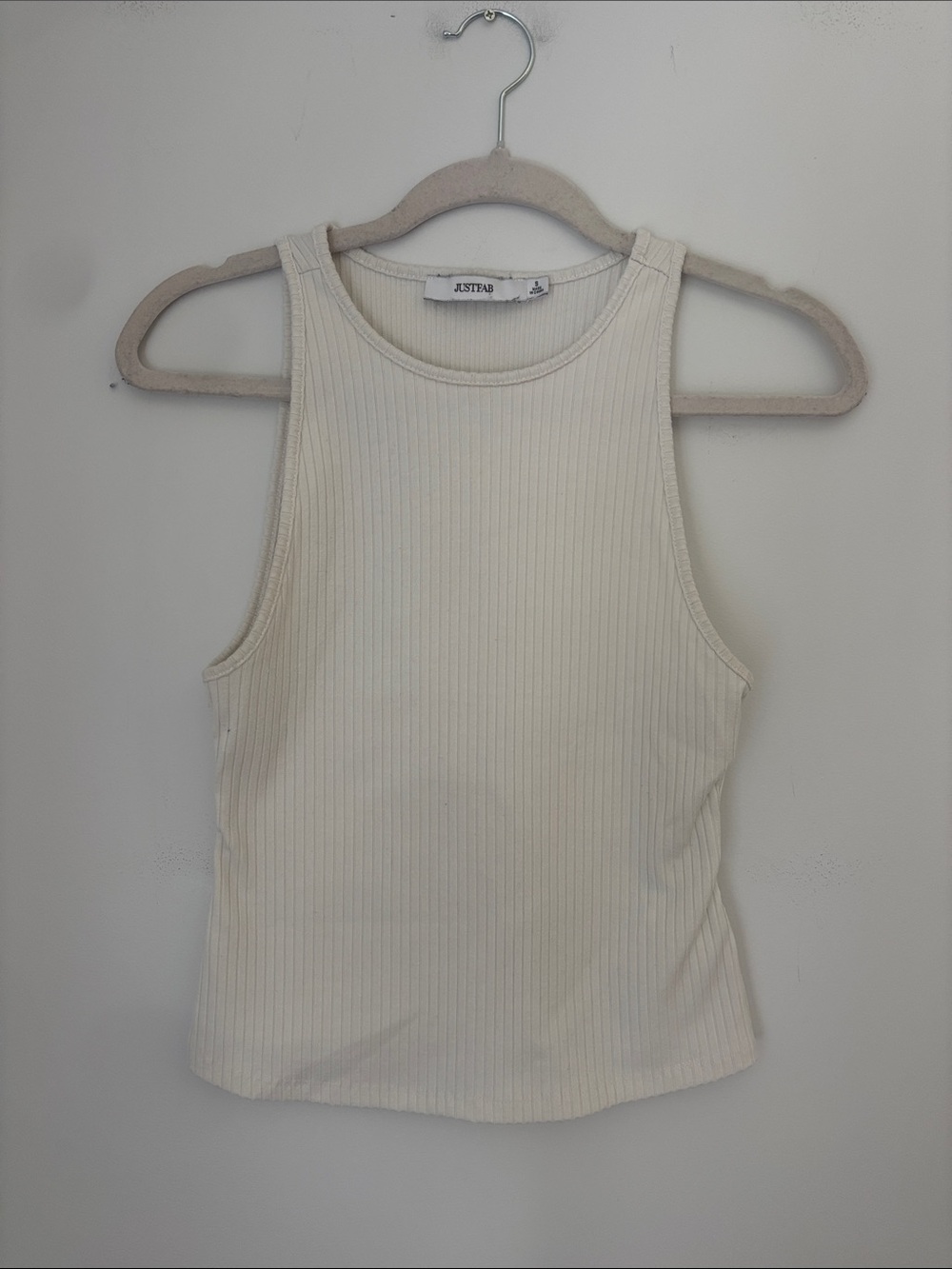 JustFab Cream Ribbed High Neck Tank Size Small